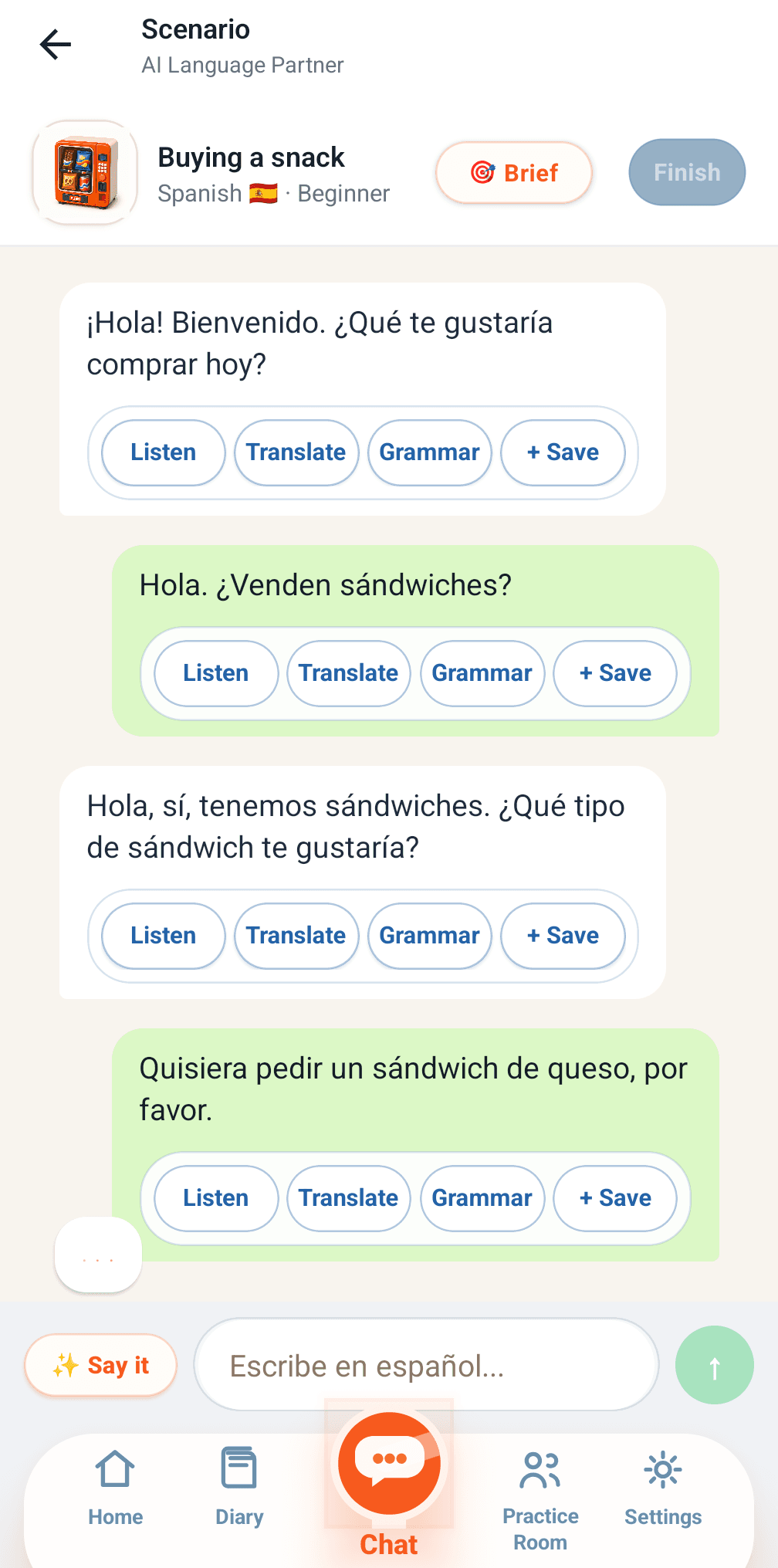 Buying a snack in Spanish