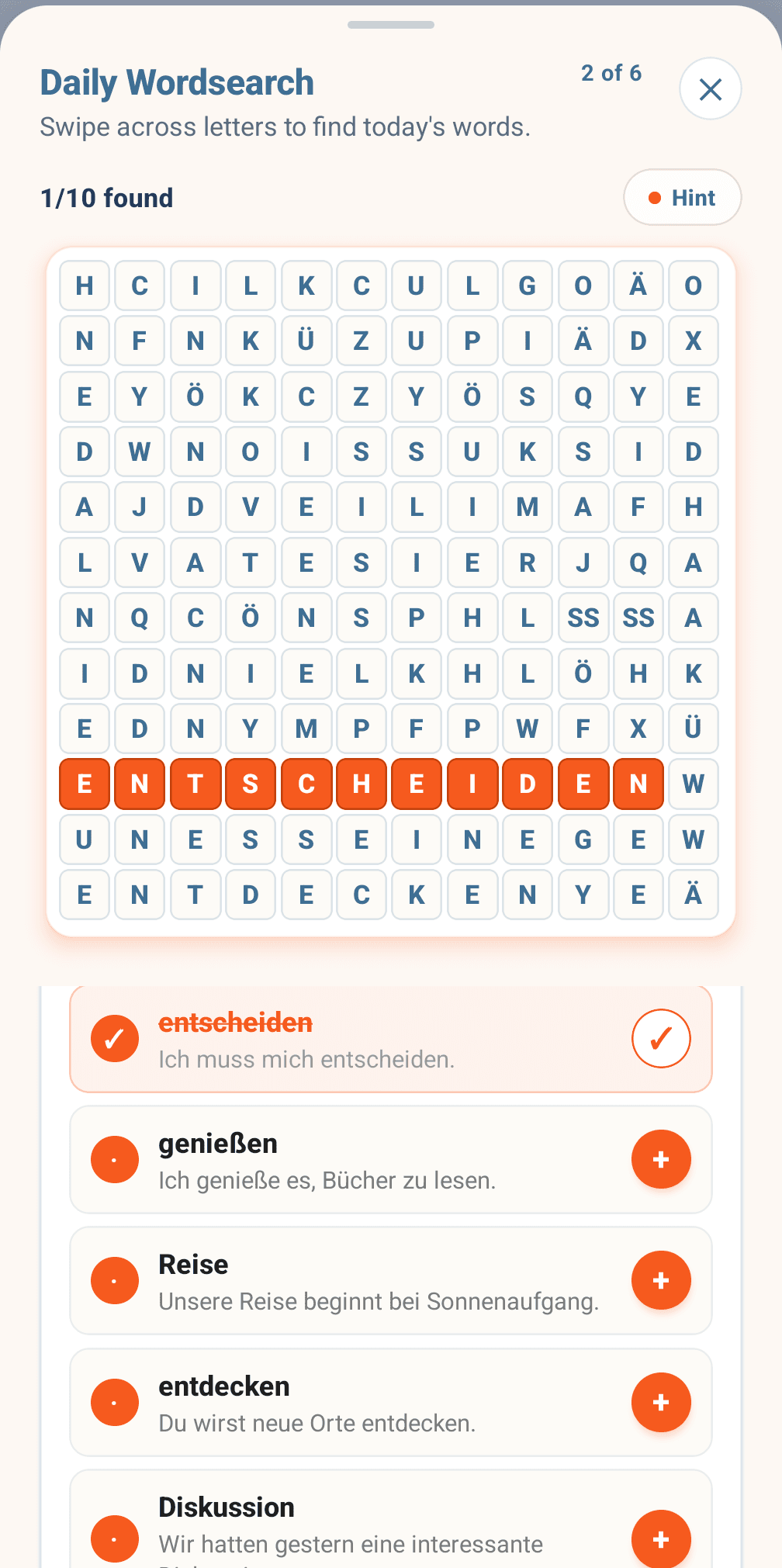 The daily wordsearch built from your vocabulary